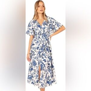 Petal & Pup Blue and White Floral Midi Dress